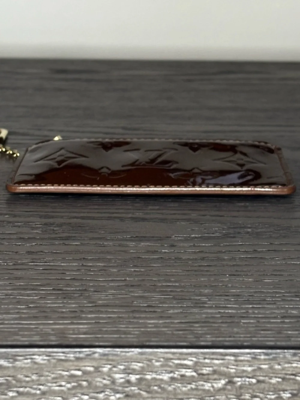 Louis Vuitton Vernis Pochette Cles Bronze Key Pouch Coin Card Holder w/ Box